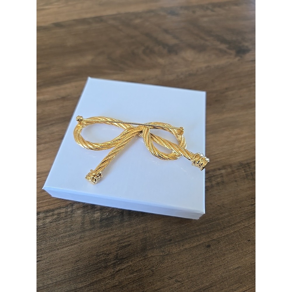 Vintage Large Rope Bow Pin Gold-Tone Ribbed Design Statement Pin/Brooch - Picture 5 of 7